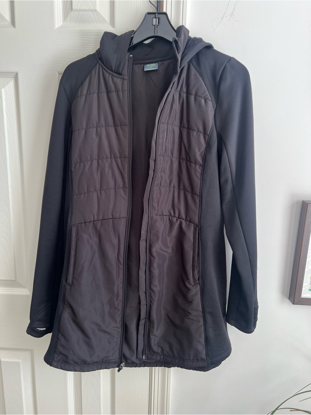 Tek gear Black Hooded quilted Jacket l zip up